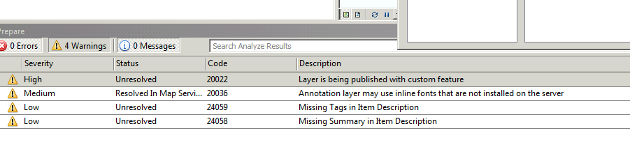 ArcGIS Server warnings